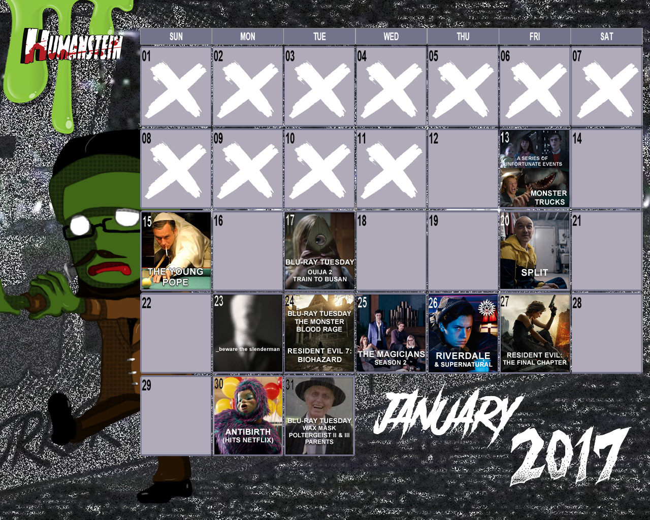 January 2017 Horror Geek Calendar